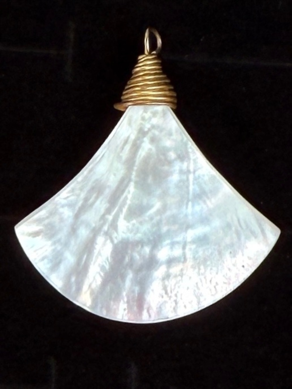 Vintage copper wire wrapped White Shell Pendant